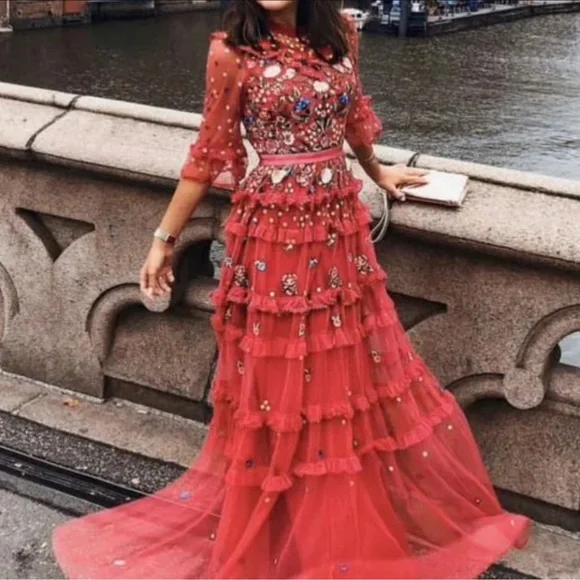 BHLDN Needle and Thread Red Pandora maxi dress gown xs small 2 4 - Picture 12 of 12